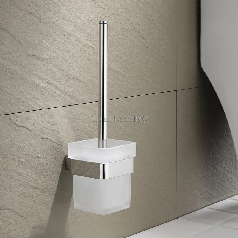 Billig Platz Bad Wc bürste Mit Halter Glas Tasse Wand Montieren Zeitgenössische Stil Wc Pinsel Poliert Bad Zubehör