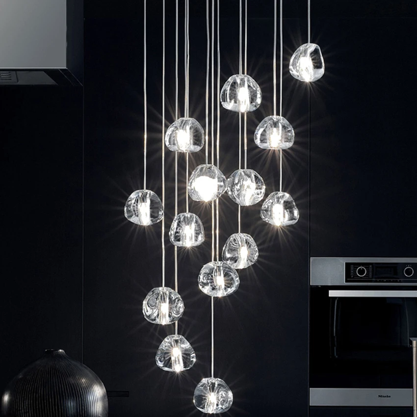 

Modern Stairwell Long Led Pendant Lights Crystal Heart Pendant Lamp Nordic Loft Living Room Stair Lighting Suspension Luminaria