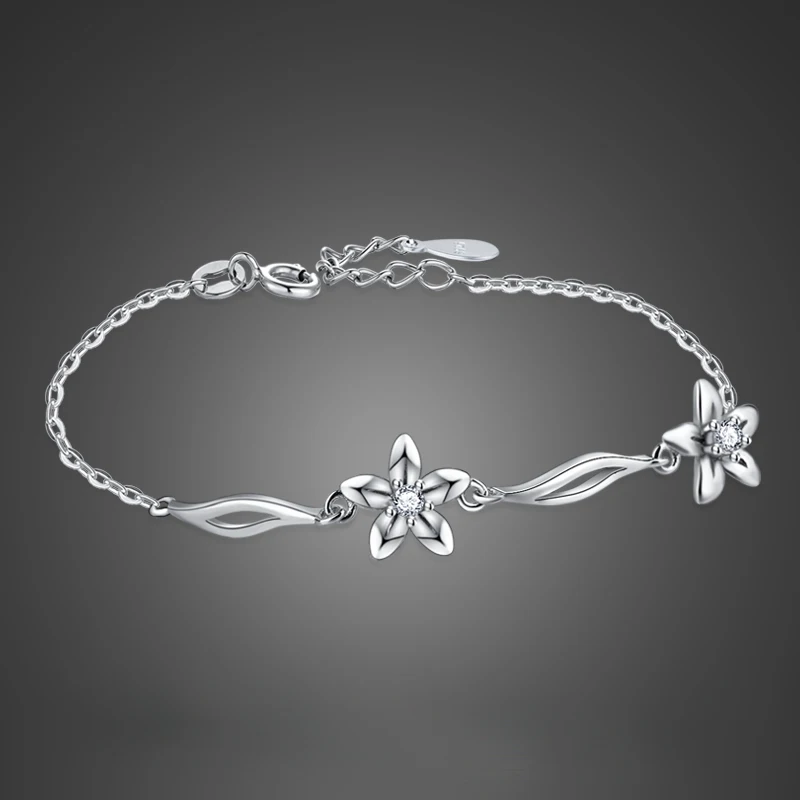 

Simple Dainty Pure silver cherry blossom bracelet Woman 925 sterling silver Link Bracelet Hot selling charm jewelry wholesale