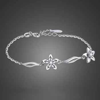 

Simple Dainty Pure silver cherry blossom bracelet Woman 925 sterling silver Link Bracelet Hot selling charm jewelry wholesale