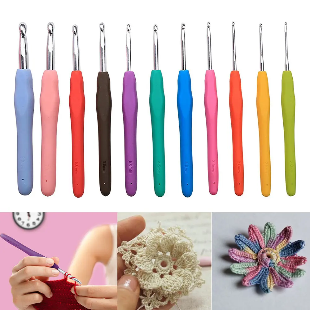 

11 Pcs Set Crochet Hooks Needle Set Knitting Needles Tools Kit with Soft Handles Home DIY Handmade Supplies