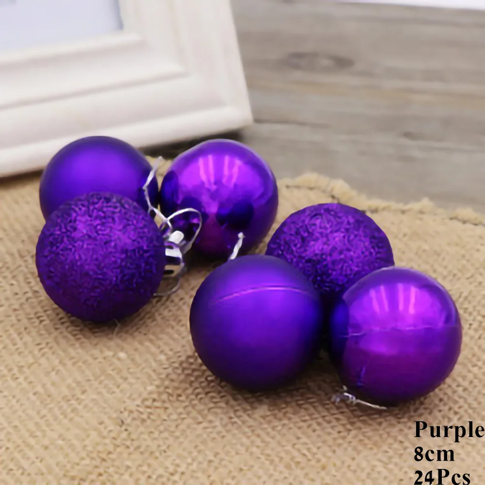 Purple.8 24Pcs Christmas Ball Decoration Xmas Tree Bauble Ornaments New Year Home Hanging Decor Colorful Plastic Balls Club Party Supply - Цвет: Purple.8