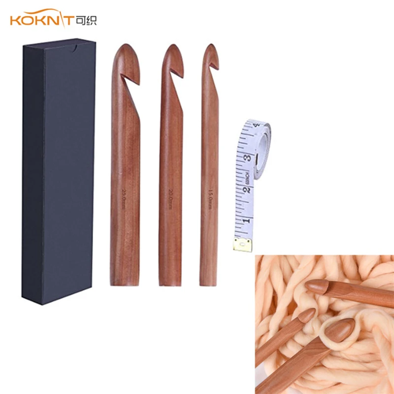 

KOKNIT 3PCS/Set 15/20/25mm Wooden Crochet Hooks circular sewing needles knitting needles DIY Sewing Gift For Craft Sewing Tools