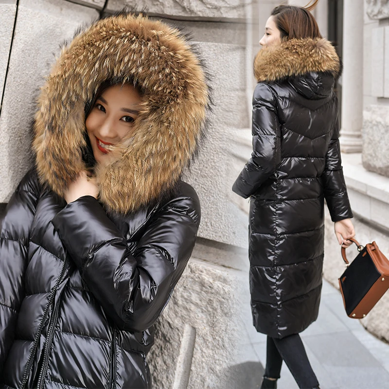 High quality big fur collar down jacket women parkas jacket long slim outerwear woman winter thick warm down jackets large coat