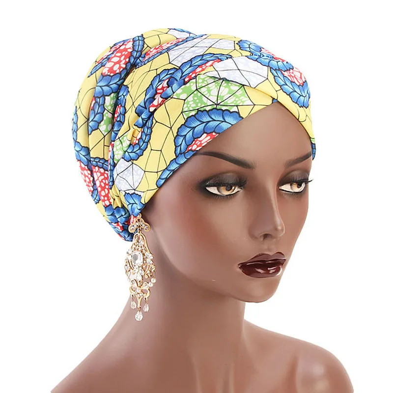 

New Bohemian Printed Turban Cap Sponge Muslim Hat Ethnic Costume Hat Chemotherapy Cap Female Bandanas Headwear Hair Accessories
