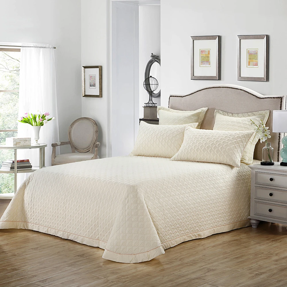 

2019 Beige Solid Simple Quilting Bedsheet Print Cotton Stitching Bedlinens Coverlet 3pcs Bedspread Set Pillowcases