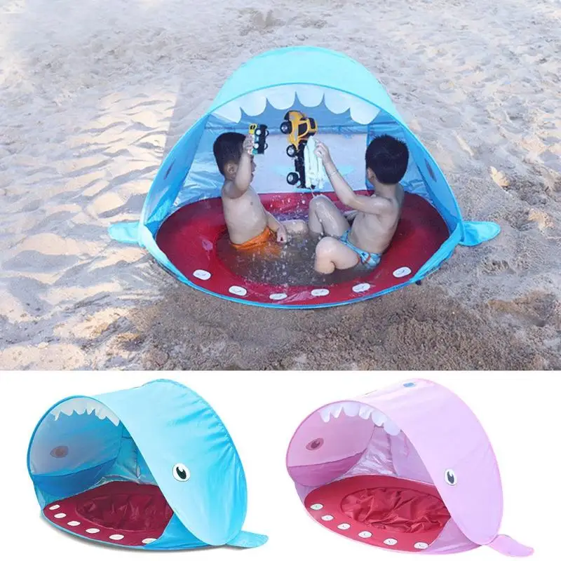 

Shark Shape Play Tent Beach Tent UV-protecting Speed Open Baby Sunshelter with Pool Kids Outdoor Toys Camping Sunshade Awning