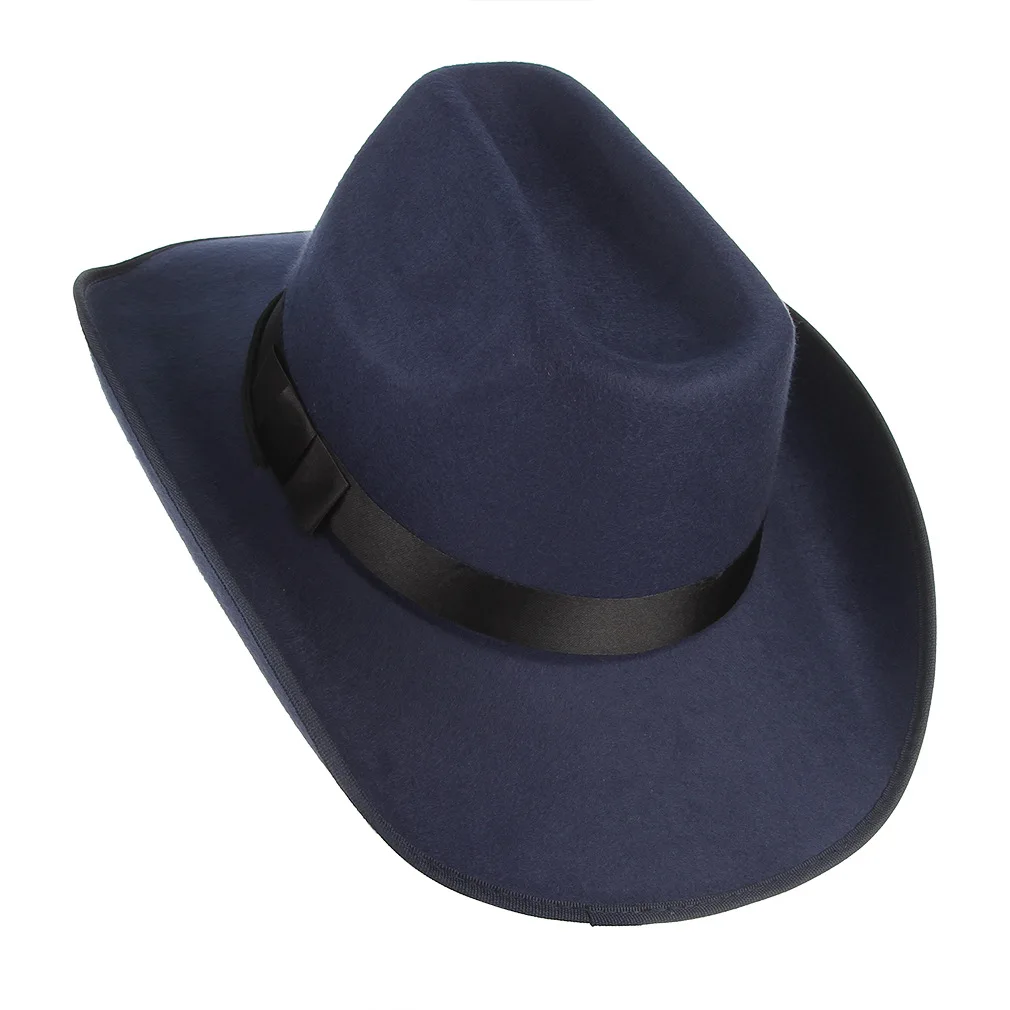 Мужская Ковбойская шляпа в западном стиле для взрослых, Мужская однотонная Повседневная Кепка, уличная модная кепка для отдыха, подходит ко всему, для путешествий, отдыха, гофрированная Кепка s H7185 - Цвет: Navy