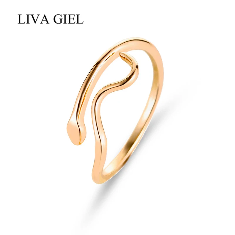 

Minimalist Glossy Copper Single Ring Creative Snake Wavy Water Ripple Pattern Adjustable Ring Simple Small Couple Ring Gift