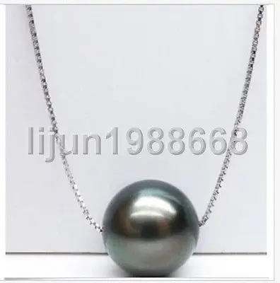 

AAA+ 11-12MM TAHITIAN BLACK PEARL PENDANT NECKLACE 925 silver