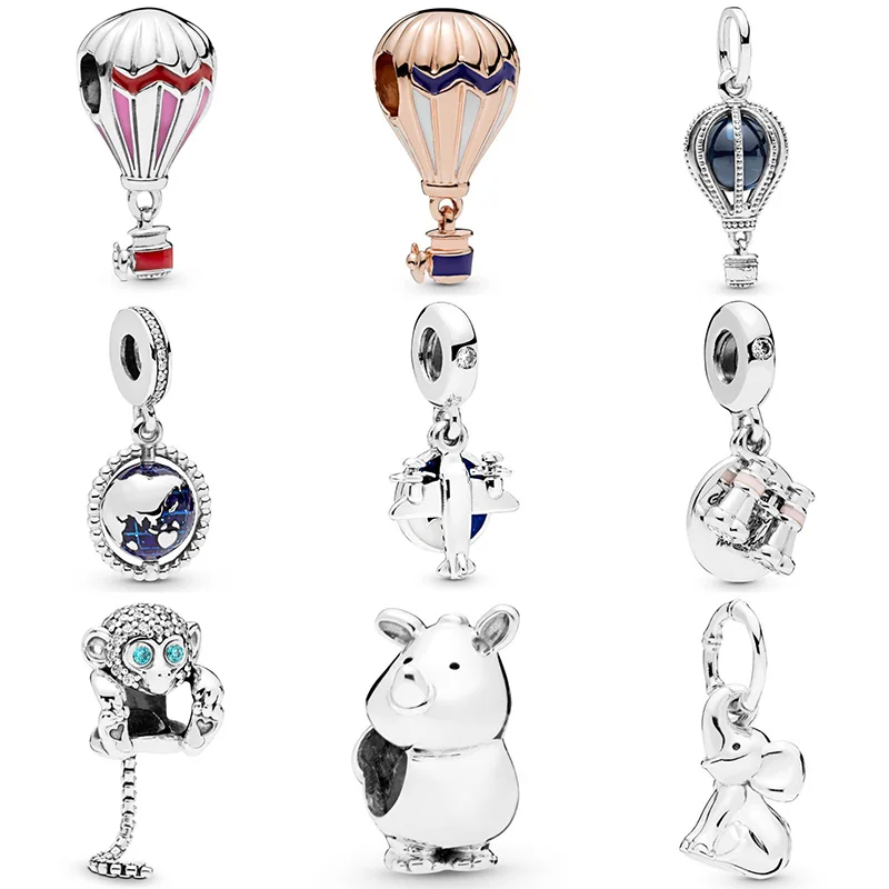 

9 Style 925 Sterling Silver Beads Charms Hot Air Balloon Spotted Heart Monkey Bead for Diy Women Charms Bracelets & Bangles