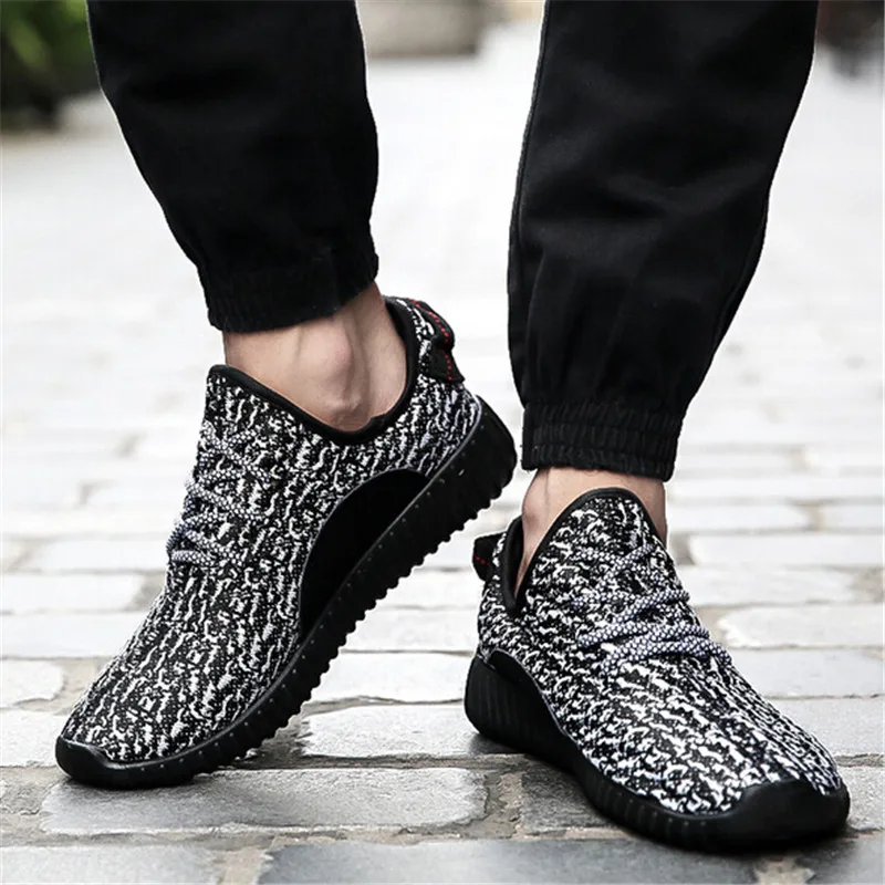 Men Sport Flats Shoes Mens Knit Lace 