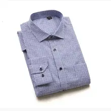 Все сезоны бизнес досуг хлопок мужской квадратный вырез воротник решетки с длинным рукавом мужская рубашка Тонкая Повседневная Homme одежда 3XL-8XL