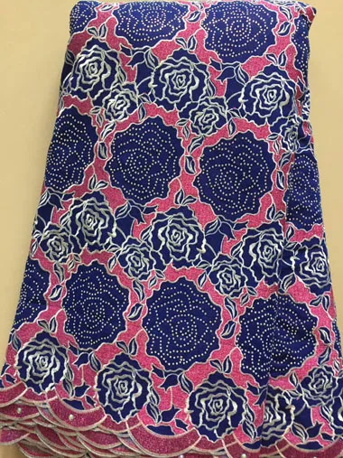 

African Voile Lace Fabric 2019 High Quality Lace Swiss Voile lace In Switzerland Cotton royal Blue Dresses For Women ELL3314