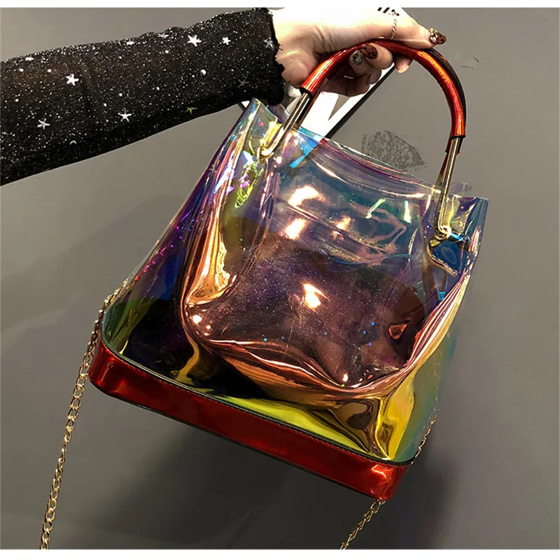 Transparent Laser Bag Women's Casual Tote Bag Crossbody Shoulder Messenger Bags Chain Handbag Top-Handle Bags Torebki Damskie