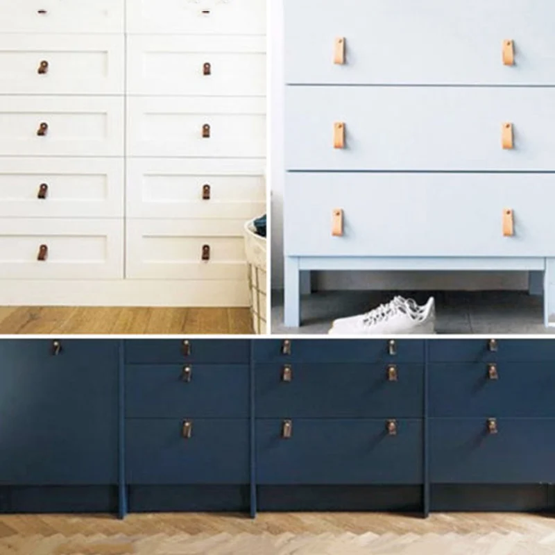 Genuine Soft Grey Leather Drawer Pull or Drawer Handle Cupboard Handle