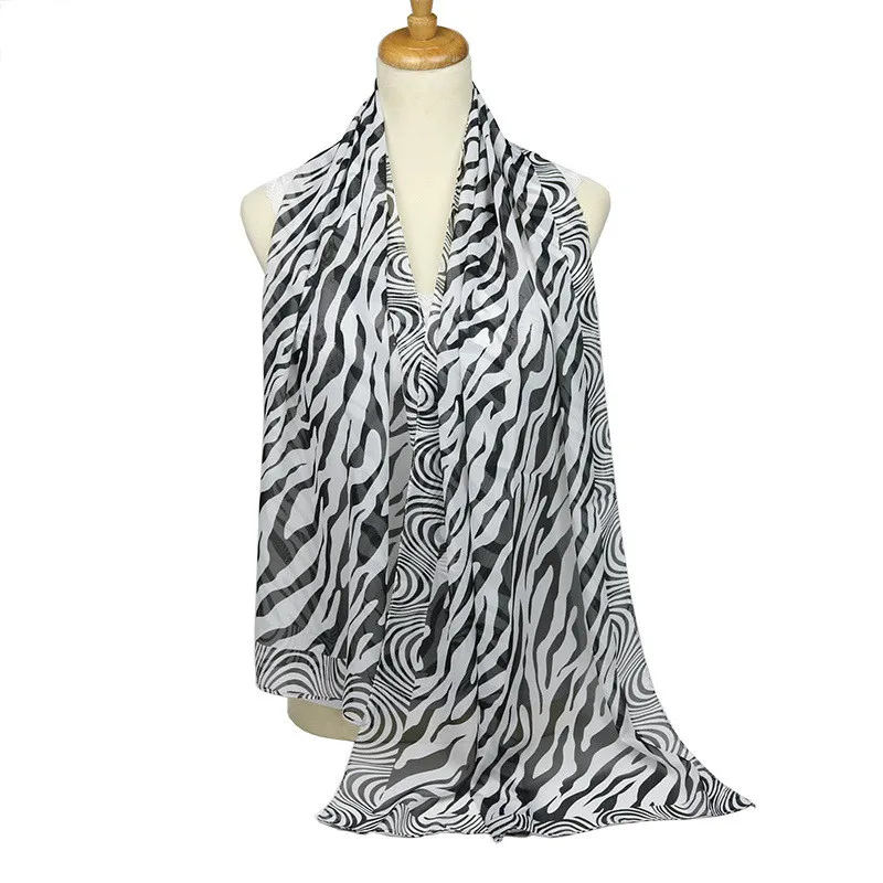 

Hot silk scarf women's classic zebra striped chiffon scarf spring and autumn thin silk towel Leopard shawl costume