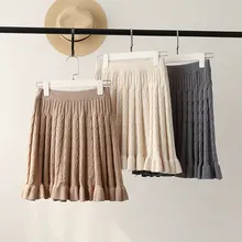 Теплые трикотажные юбки женские зимние эластичные с высокой талией оборки плиссированные мини-юбки женские черные бежевые серые твист юбка для девочек