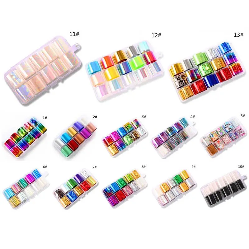 Decorações da Arte para Unhas Caixa Lote Folha Unha Gradiente Starry Sky Projeto Transferência Foil Sticker Manicure 13 –