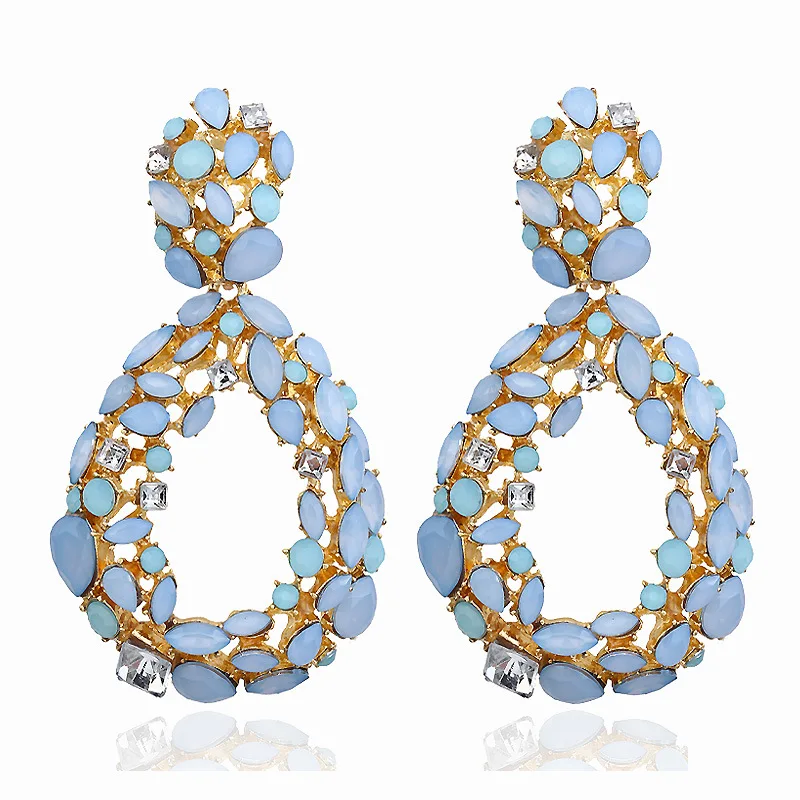 

Boho Vintage Crystal ZA Drop Earrings Jewelry New Design Waterdrop Bohemian Long Large Statement Dangle Earrings For Women 2E960