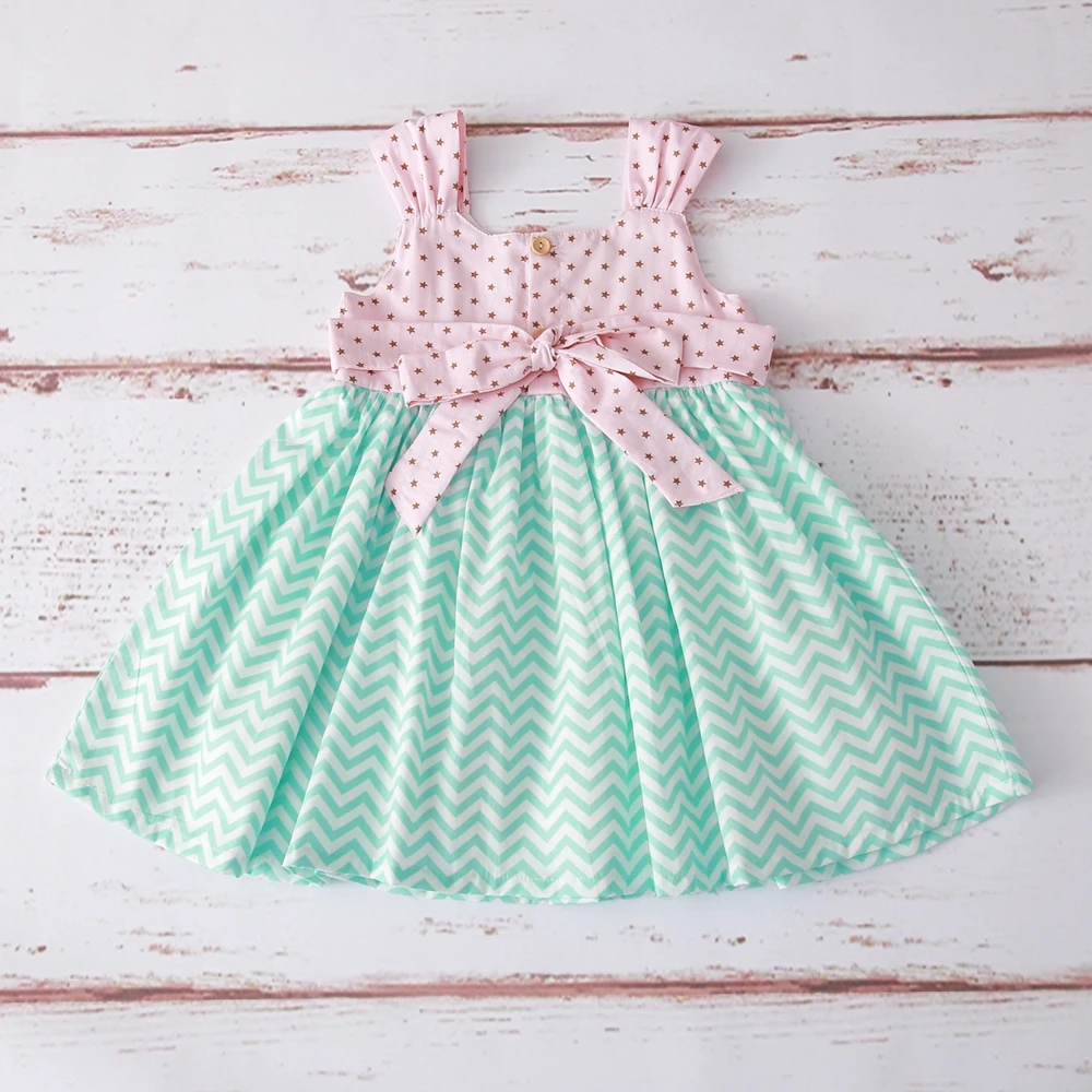 Shijun 2019 Sweet  Summer Wave and Star Contrast Color  Cotton  Girl dress2