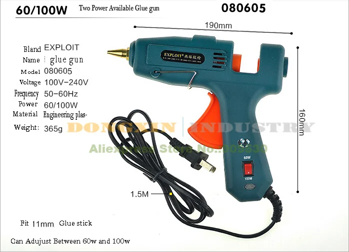 ФОТО 60W/100W 100-240V Adjustable 080605 Hot Melt Glue Gun Tool set with 10pcs 11mm Glue Stick With Plug Adaptor