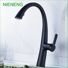 NIENENG Горячие Продажи Полированный Черный Краны Живопись Pull Out Кухонный Кран 360 Градусов Вращающийся Латунь Кухонная Раковина, Смеситель ICD60144