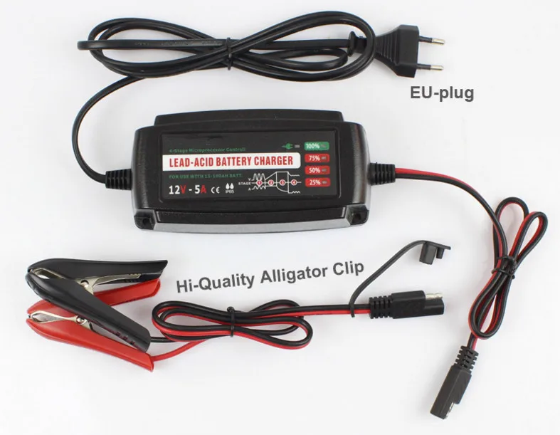  12V 5A Automatic Smart Battery Charger, Maintainer & Desulfator for Lead Acid Batteries, Waterproof Car Battery Charger 