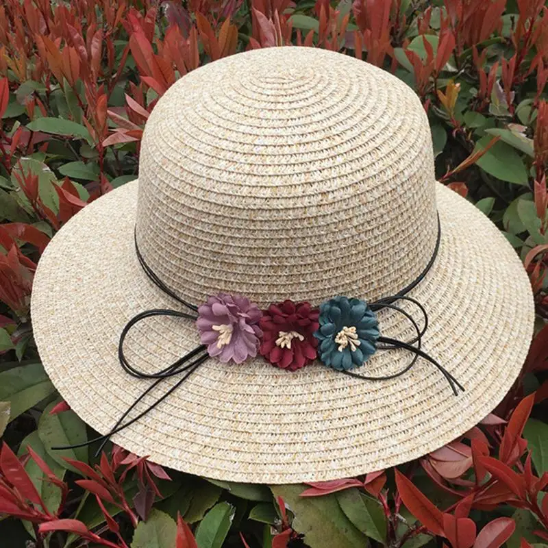 Women Sun Hat UV Protection Casual Summer Beach Floral Hat Wide Brimmed