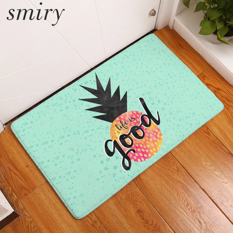 

Smiry flannel 40*60cm welcome home anti slip rugs colorful pineapple good word pattern mats anti skid bathroom door mats decor