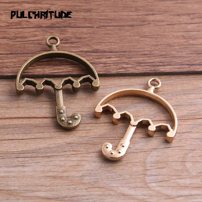 

PULCHRITUDE 4pcs 32*42mm Two Color Alloy Jewelry Accessories Umbrella Charm Hollow Glue Blank Pendant Tray Bezel 12B32
