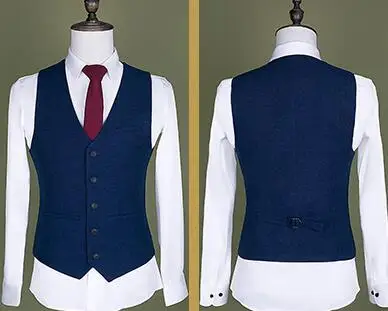 only vest Синий мужской костюм Лучший мужской костюм Тонкий Бизнес Карьера шафера мужские свадебные/выпускные костюмы последние пальто брюки жилет дизайн для мужчин - Цвет: only vest