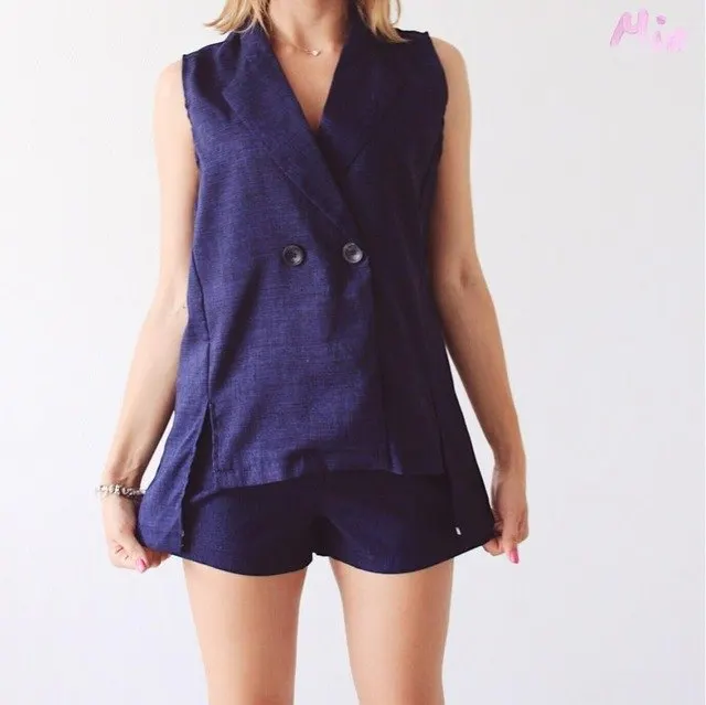 2018 Korean Version Spring Cotton Vest Women Shorts Ladies Two Sets Office Lady Summer Women Suit