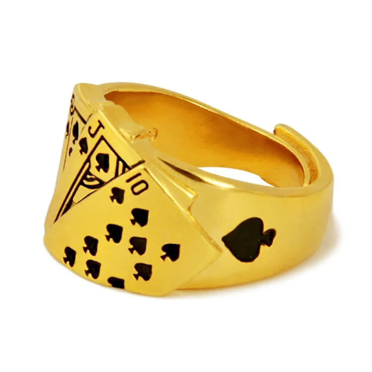 New No Fade 24k Sand Gold Rings for Men Personality Poker Designer Open Rings India Jewelry