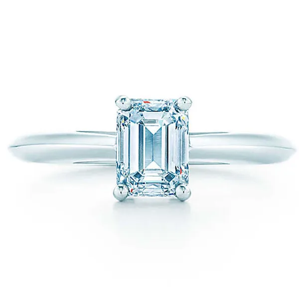 

Factory Wholesale 1 CT Emerald Cut NSCD Excellent Diamond Wedding Ring Statement White Gold Cover Sterling Silver Women Ring