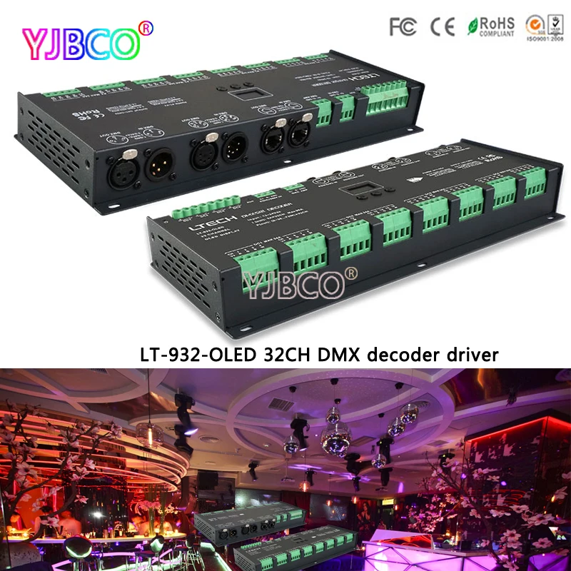 

led driver LT-932-OLED; 32CH CV DMX Decoder;DC12-24V input;3A*32CH Max2304W output led controller for led lamp