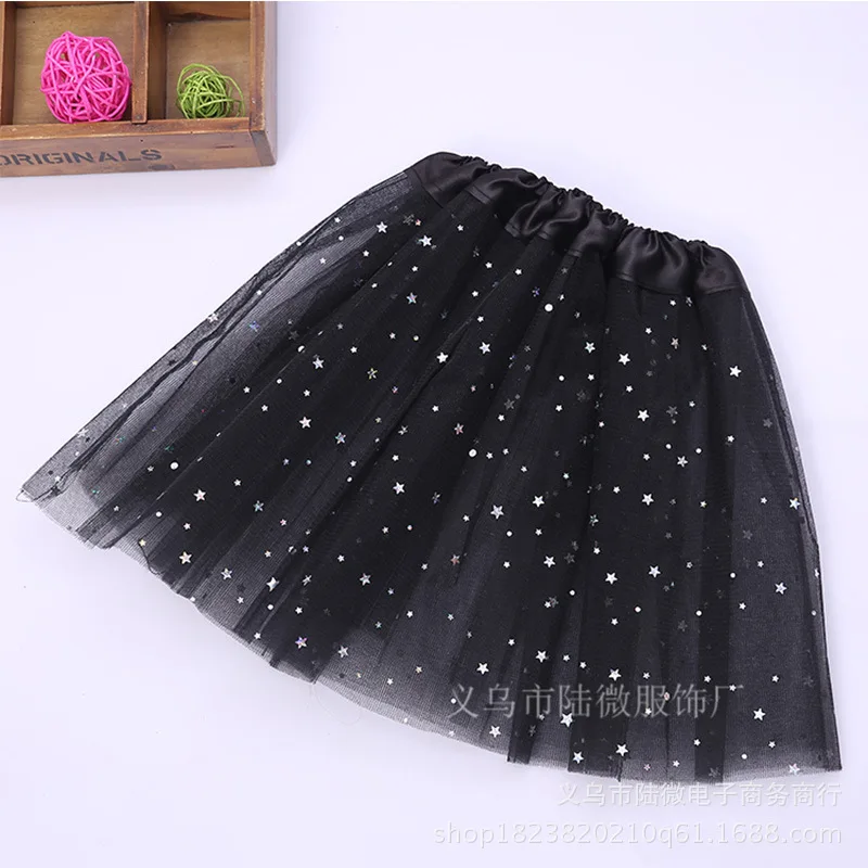 Chiffon Tutus Skirt for Baby Girls Pettiskirt Kids Princess tutu Mesh Sequin Stars 3 Layers Tulle Toddler Dance Skirts - Цвет: Черный