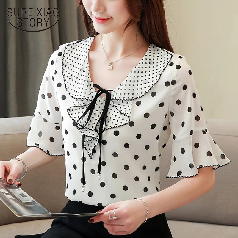 Blusas mujer de moda 2019 Женские топы и блузки больших размеров женские blusas femininas elegante женские топы в горошек с бантом 4084 50