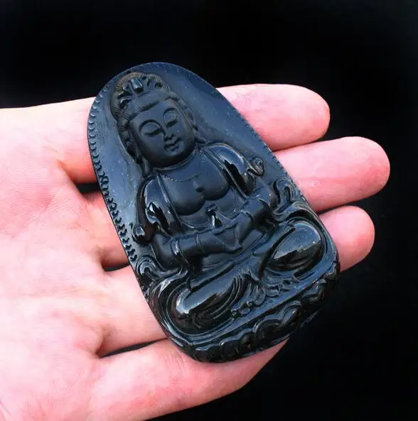 

Real Natural ICe Clear Obsidian Carved GuanYin Lucky Pendant Free Necklace fashion Jewelry