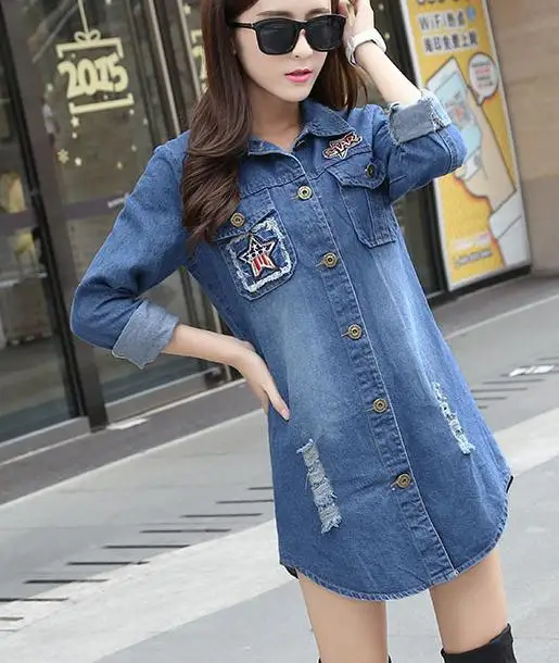2018 Bleu Lâche Confortable Veste Longueur Taille Manteau Style Coréen Et Automne Printemps Moyen Grande Nouveau Cardigan Femme Cowboy rUn7FTrqxw