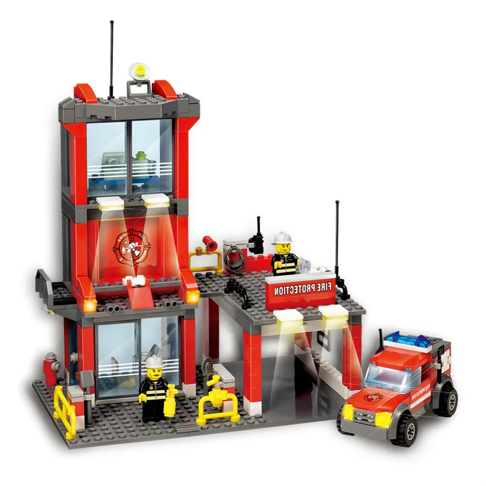 

300+pcs City Fire Station Building Blocks Compatible Legoings City Firefighter Figures Truck Enlighten Bricks Toys for Children