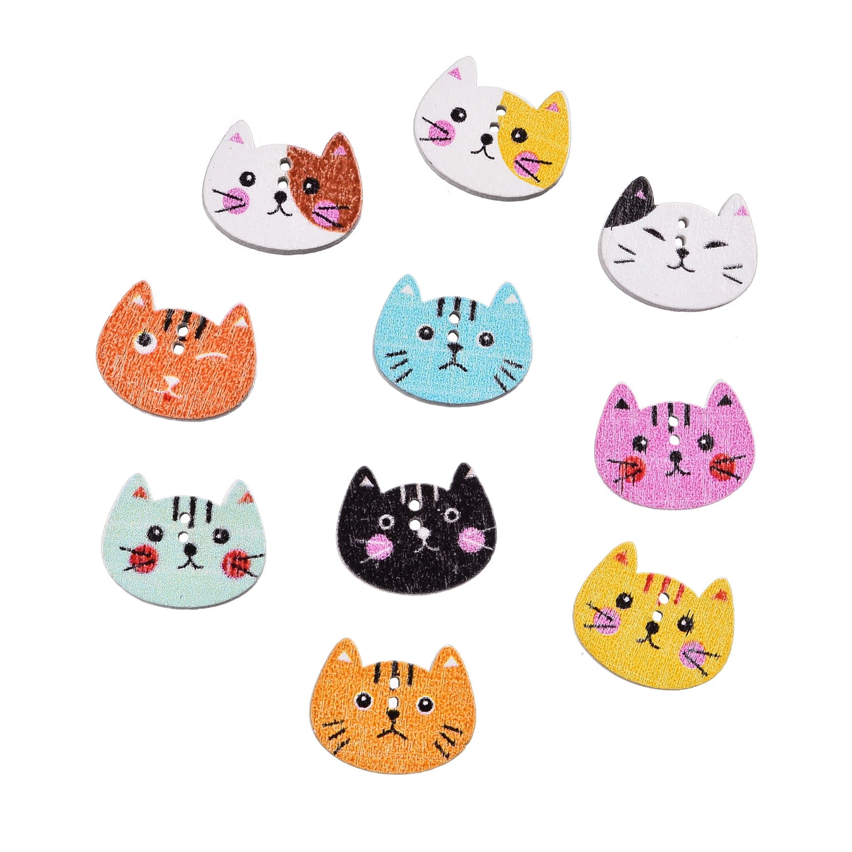 Buy 100pcs Cat Animal Wooden Buttons Wood Sewing
