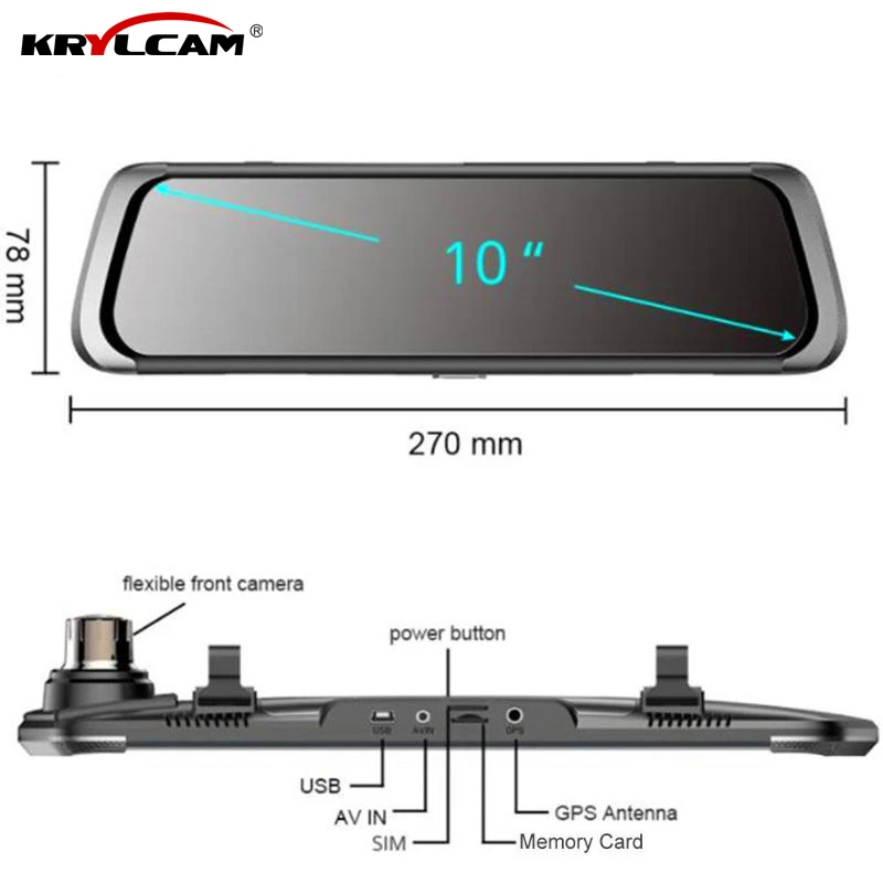 Krylcam 9,88 дюймов Автомобильный dvr зеркало заднего вида регистраторы Full HD сенсорный экран автомобиля камера 1080 P dvrs двойной объектив видео регистраторы