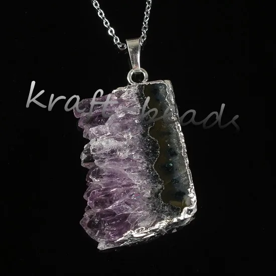 Natural Gnergy Gemstone~ Double Buckle Irregular Shape Pendant Natural Purple Amethysts Quartz Stone Necklace Fashion Jewelry 24 AA00409002312a