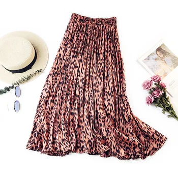 

Vintage Leopard Pleated Women Skirts European Style Floral Elegant Ladies Spring Skirt High Waist A-Line Midi Skirt Saias Faldas
