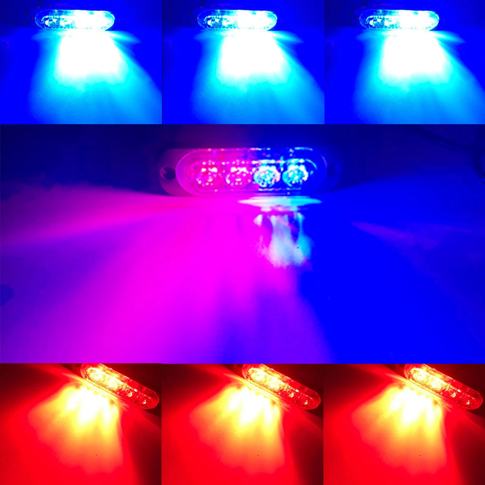 4LED Ultra-thin Strobe Light 12-24V Car Motorcycle Side Light Red blue White Amber Truck Warning strobe Police light 4LED Ultra-thin Strobe Light 12-24V Car Motorcycle Side Light Red blue White Amber Truck Warning strobe Police light