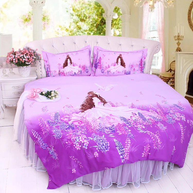 DreamingBLUE кружева круглая кровать постельного белья King SIZE 8 ноги домой сладкий цветок DuvetCover Bedskirt наволочка наборы