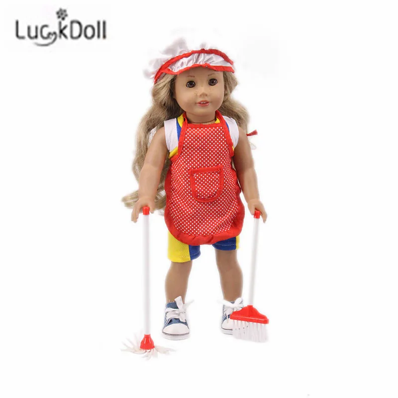 LUCKDOLL 14-Piece Чистящий Набор подходит 18 дюймов Американский 43 см детская кукла одежда аксессуары, игрушки для девочек, поколение, подарок на день рождения