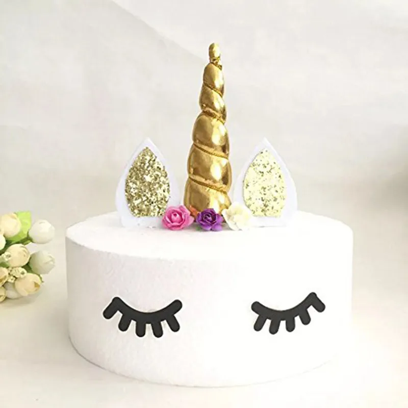 

Eyelashes Unicorn Party Cake Decoration Unicorn Horns Cake Topper Kids Birthday Decorative Happy Birthday Decor