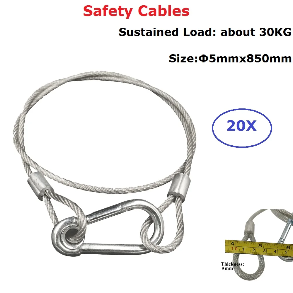 20XLot Stainless Steel Rope Loading Weight 30Kg 5mm Thickness Wire Safety Cables With Looped Ends For Securing Stage Lighting | Освещение